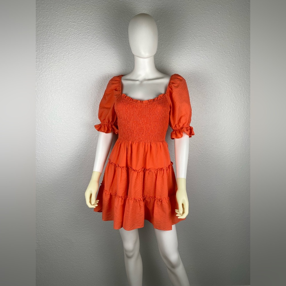 B. Darlin tiered puff-sleeve smocked babydoll mini dress women’s size 3/4